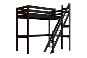 ABC MEUBLES Hochbett holz 90x200 Sylvia mit Müllertreppe - Schwarz