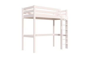 ABC MEUBLES Hohes bett 1-Personen Sylvia 90x200 mit gerader Leiter - Weiß