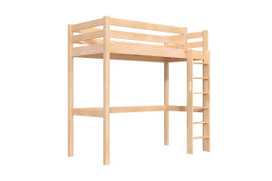 ABC MEUBLES Hohes bett 1-Personen Sylvia 90x200 mit gerader Leiter - Roh (ohne Lack)