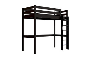 ABC MEUBLES Hohes bett 1-Personen Sylvia 90x200 mit gerader Leiter - Schwarz
