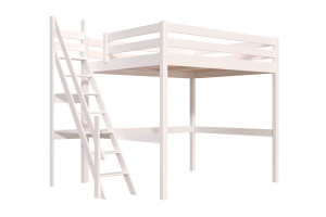 ABC MEUBLES Letto a soppalco legno Sylvia 160x200 con scala di mugnaio -  Bianco