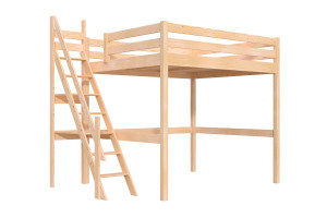 ABC MEUBLES Hochbett 160x200 Sylvia mit Müllertreppe - Roh (ohne Lack)