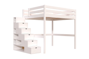 ABC MEUBLES Letto a soppalco legno con scala cubo Sylvia - 160x200 -  Bianco