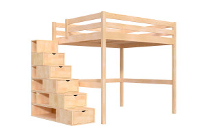 ABC MEUBLES Letto a soppalco legno con scala cubo Sylvia - 160x200 -  Legno Grezzo (senza vernice)