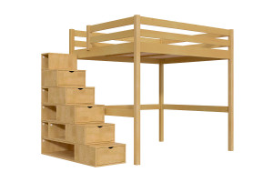ABC MEUBLES Lit Mezzanine bois 160x200 avec escalier cube Sylvia - Miel