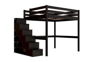 ABC MEUBLES Hochbett holz mit Treppenregal Sylvia - 160x200 - Schwarz