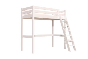 ABC MEUBLES Hochbett holz 90x200 mit Leiter Sylvia schräge Leiter - Weiß