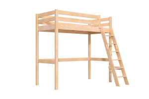 ABC MEUBLES Hochbett holz 90x200 mit Leiter Sylvia schräge Leiter - Roh (ohne Lack)