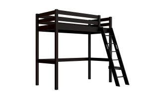 ABC MEUBLES Hochbett holz 90x200 mit Leiter Sylvia schräge Leiter - Schwarz