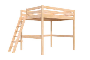 ABC MEUBLES Hochbett aus holz Sylvia 160x200 schräger Leiter - Roh (ohne Lack)