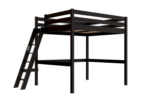 ABC MEUBLES Hochbett aus holz Sylvia 160x200 schräger Leiter - Schwarz