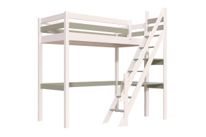 ABC MEUBLES Letto a soppalco in legno Sylvia 90x200 con scala a mugnaio -  Bianco/Moka
