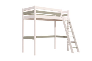 ABC MEUBLES Hochbett holz 90x200 mit Leiter Sylvia schräge Leiter - Weiß/Mokka