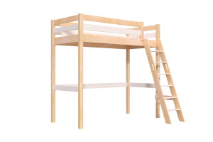 ABC MEUBLES Letto a soppalco 90x200 legno con scala inclinata Sylvia -  Vernice Naturale/Bianco