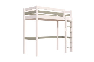 ABC MEUBLES Hohes bett 1-Personen Sylvia 90x200 mit gerader Leiter - Weiß/Mokka