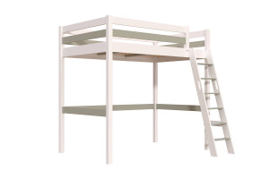 ABC MEUBLES Hochbett holz mit Leiter Sylvia - 120x200 schräge Leiter - Weiß/Mokka