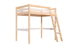 ABC MEUBLES Lit mezzanine 1 place bois Sylvia 120x200 échelle inclinée - Vernis naturel/Blanc