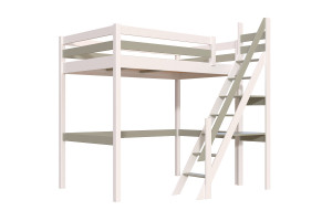 ABC MEUBLES Hochbett holz Sylvia 120x200 mit Müllertreppe - Weiß/Mokka