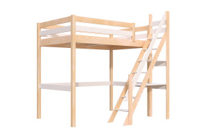 ABC MEUBLES Hochbett holz Sylvia 120x200 mit Müllertreppe - Naturlack/Weiß