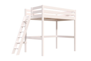 ABC MEUBLES Letto a soppalco legno con scala inclinata Sylvia - 120x200 -  Bianco