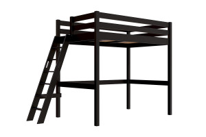 ABC MEUBLES Hochbett holz mit Leiter Sylvia - 120x200 schräge Leiter - Schwarz