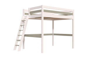 ABC MEUBLES Hochbett 140x190 holz mit Leiter Sylvia schräge Leiter - Weiß/Mokka