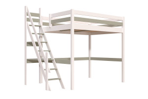 ABC MEUBLES Letto a soppalco in legno Sylvia 140x200 con scala del mugnaio -  Bianco/Moka