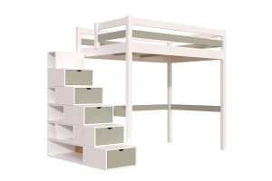 ABC MEUBLES Hochbett holz mit Treppenregal Sylvia - 120x200 - Weiß/Mokka