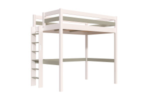 ABC MEUBLES Hohes bett 1 Person Holz Sylvia 120x190 gerade Leiter - Weiß/Mokka