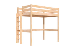 False Hohes bett 1-Personen Sylvia 120x200 mit gerader Leiter - Roh (ohne Lack)