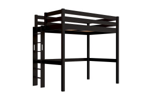 False Hohes bett 1-Personen Sylvia 120x200 mit gerader Leiter - Schwarz