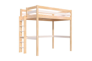 False Hohes bett 1-Personen Sylvia 120x200 mit gerader Leiter - Naturlack/Weiß