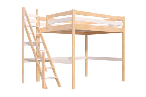 ABC MEUBLES Hochbett 160x200 Sylvia mit Müllertreppe - Naturlack/Weiß