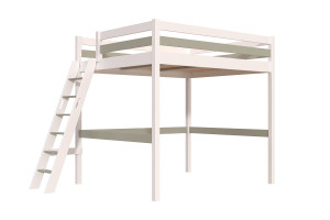 ABC MEUBLES Letto a soppalco in legno Sylvia 160x200 scala inclinata -  Bianco/Moka