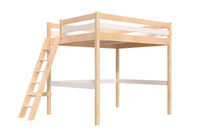 ABC MEUBLES Hochbett aus holz Sylvia 160x200 schräger Leiter - Naturlack/Weiß