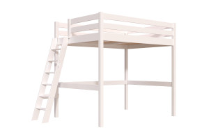 ABC MEUBLES Hochbett 140x200 Sylvia schräge Leiter - Weiß