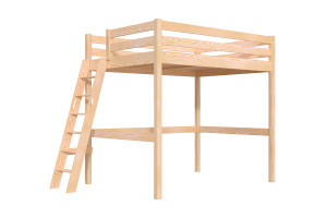 ABC MEUBLES Letto a soppalco 140x190 legno con scala Sylvia scala inclinata -  Legno Grezzo (senza vernice)