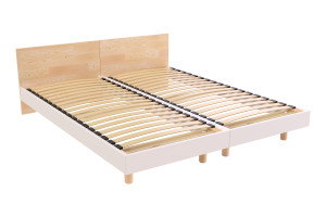 ABC MEUBLES Twinbetten Massivholz mit Kopfteil Twin - 90x200 - Naturlack/Weiß