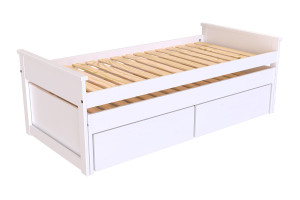 ABC MEUBLES Ausziehbares bett 90x200 Maxi aux Massivholz mit Schubladen - Weiß