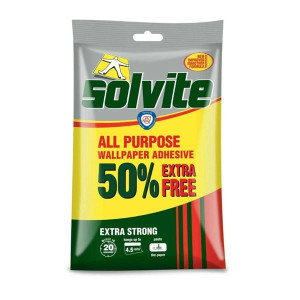 Wallpaper Paste by Solvite, 4.5 Rolls, Fast Mix Formula, Anti-Mould, for Heavy Embossed, Washables, Vinyl's