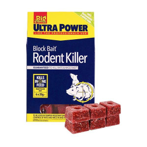 Big Cheese Ultra Power Block Bait² Rodent Killer, 6 x 20g Bait Blocks, Fast Acting, Brodifacoum, for Indoor and Outdoor Use
