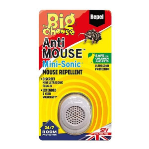 Big Cheese Anti Mouse Mini Sonic Mouse Repellent for Home, Humane Rodent Deterrent, Safe for Children and Pets, 24/7 Protection, 2-Year Warranty