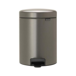 Brabantia Newicon Pedal Bin, 5L, Platinum, Odour-Proof, Soft Closing Lid, Non-Slip Base, Bathroom or Nursery Use
