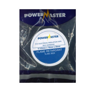 Powermaster PVC Electrical Insulation Tape - Black, 20m Length, Flexible, Water Resistant, for Electrical Installations and Automotive Wiring