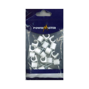 Powermaster Cable Clips 9mm White 20Pk for Home or Office Cable Management