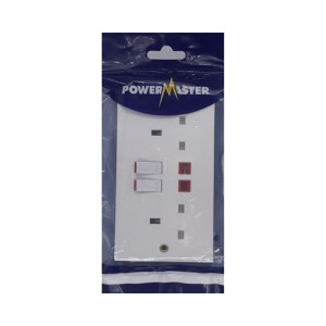 Powermaster Switched Socket 2G Neon 13Amp - 13A Switched Socket for UK and International Use
