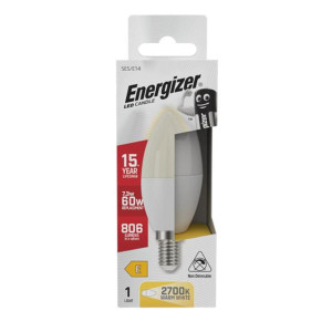 Energizer Led 7.3W (60W) 806 Lumens E14 Opal Candle Lamp Warm White 2700K, Energy Efficient, High Luminance, Mains-Powered