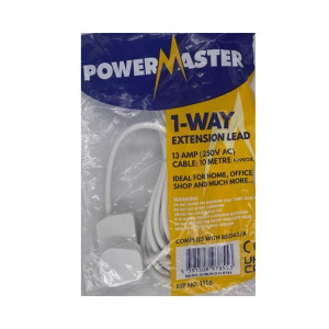 Powermaster 10M 13Amp Extension Lead, 1-Way Design, Surge Protection for Single Device