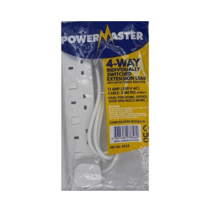 Powermaster 4Way 2M 13Amp Extension Lead with Individual Switches for Safe and Convenient Power Management