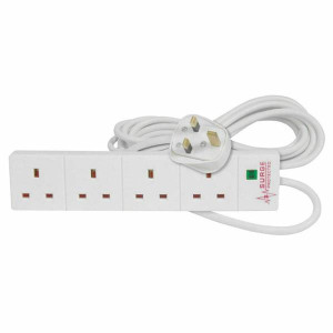 Power Master 2M Extension Lead, Surge Protection, White Fitting, 1.25mm Flex, Lead Free, LED Indicator